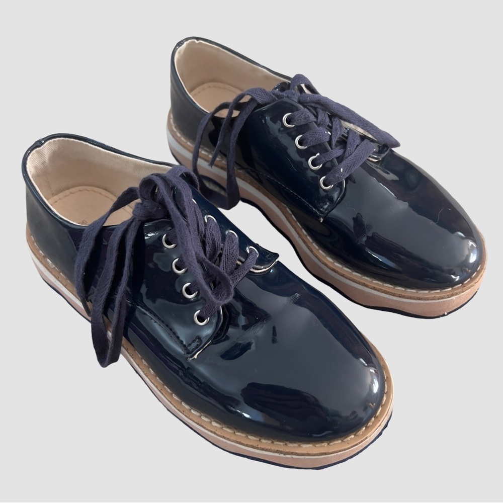 Zara Girls Navy Patent Leather Lace Up Oxford Shoes EU30 US 12.5